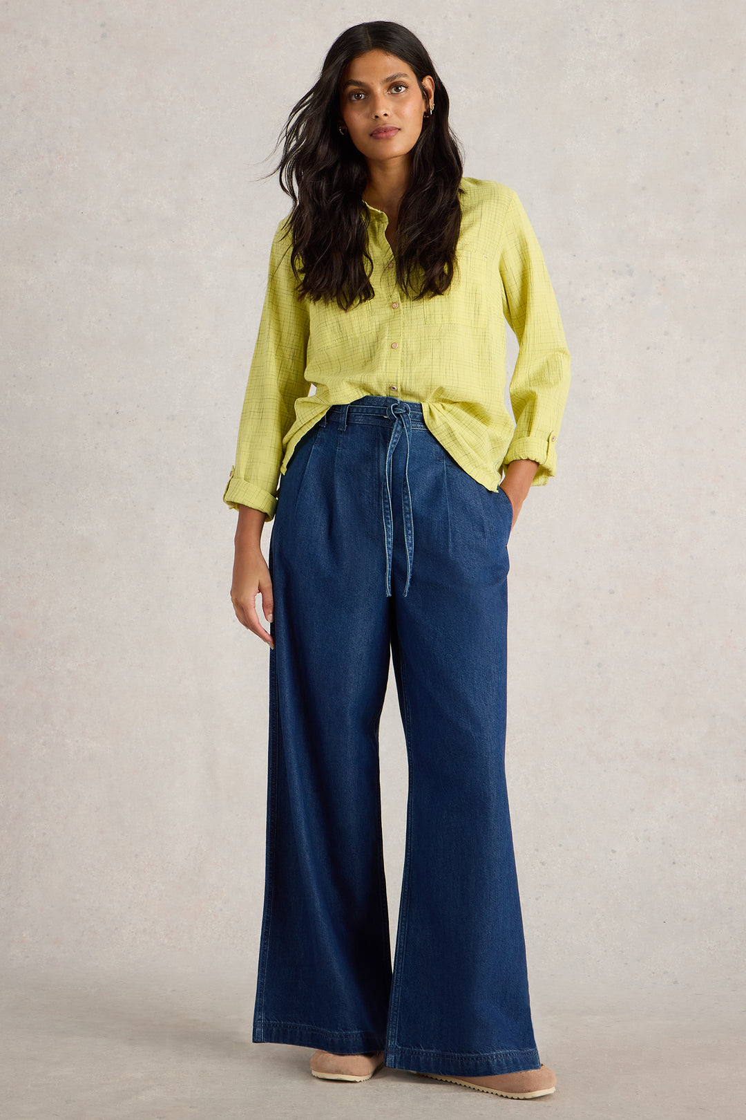 White Stuff 442675 Sasha Mid Denim Blue Wide Leg Jean
