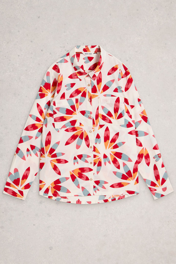 Colorful patterned jacket on a gray background
