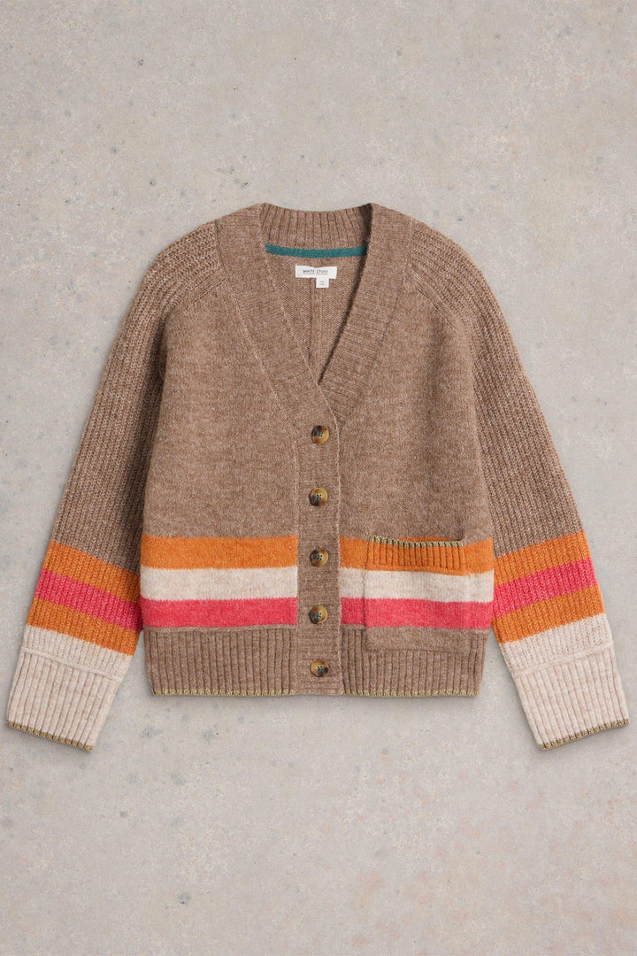 White Stuff Judi Natural Beige Multicolour Stripe Cardigan 441724 - Shirley Allum Boutique