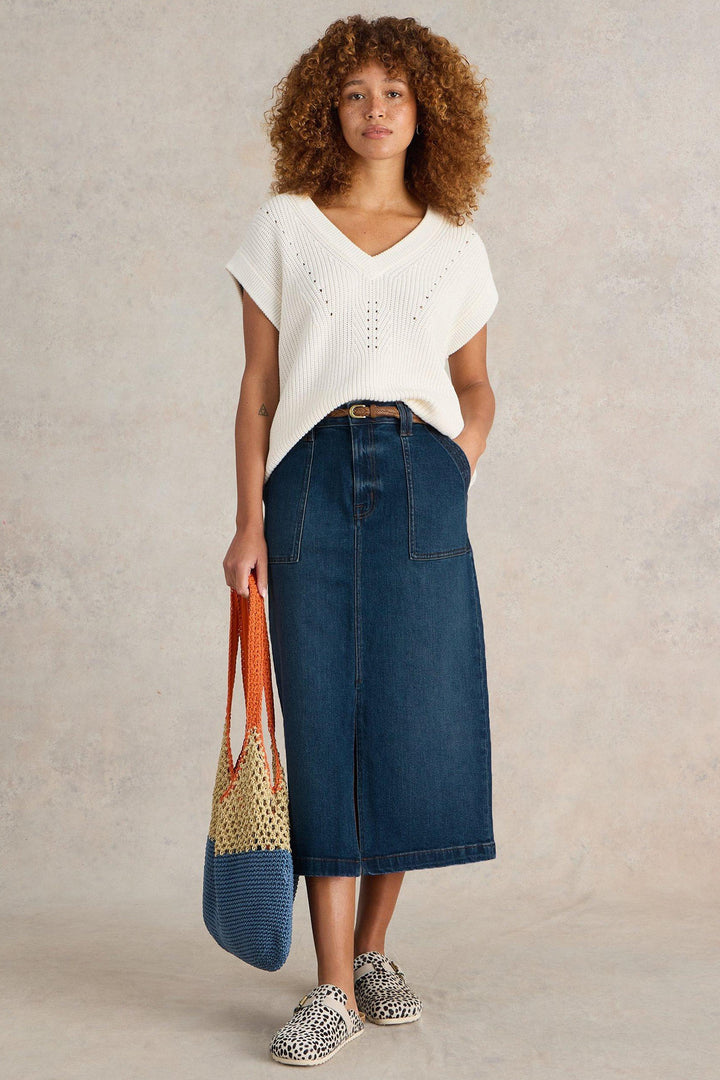White Stuff Maren Blue Denim Midi Skirt 441507 - Shirley Allum Boutique