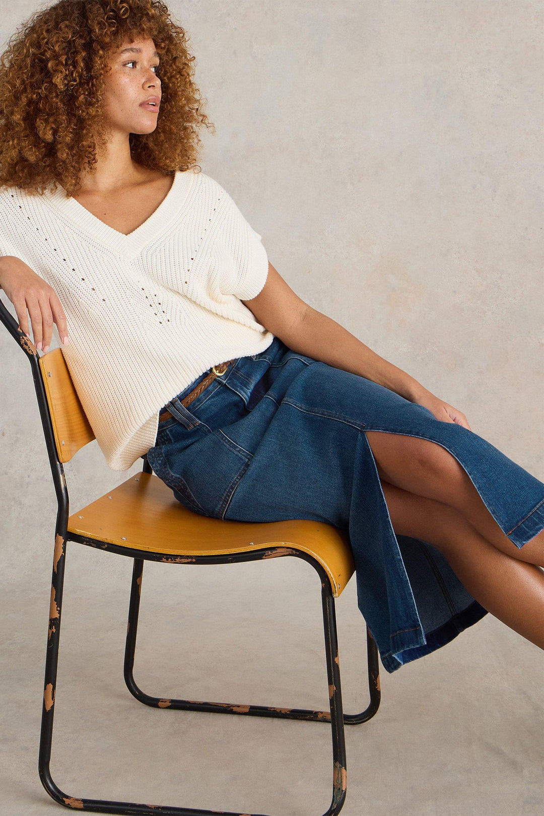 White Stuff Maren Blue Denim Midi Skirt 441507 - Shirley Allum Boutique