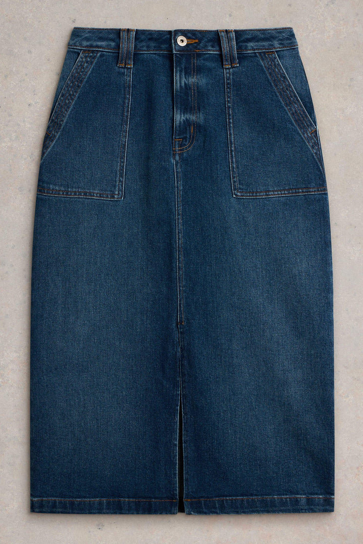 White Stuff Maren Blue Denim Midi Skirt 441507 - Shirley Allum Boutique