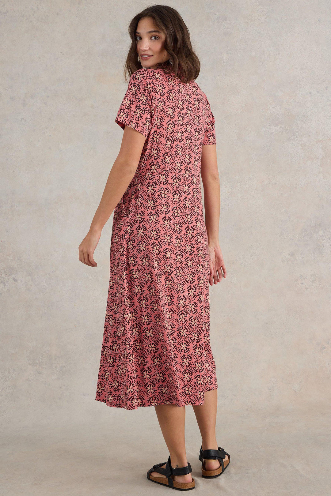 White Stuff Rua Jersey Shirt Dress Pink Print 441686