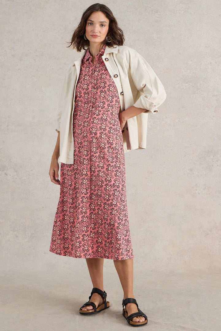 White Stuff Rua Jersey Shirt Dress Pink Print 441686