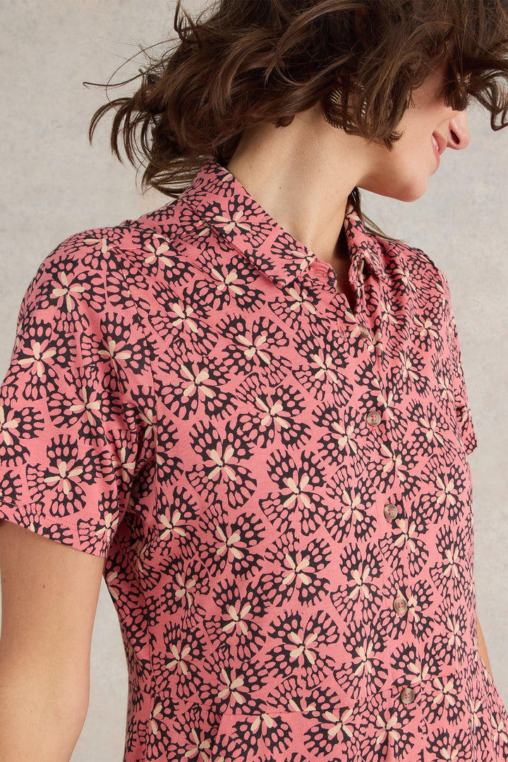White Stuff Rua Jersey Shirt Dress Pink Print 441686