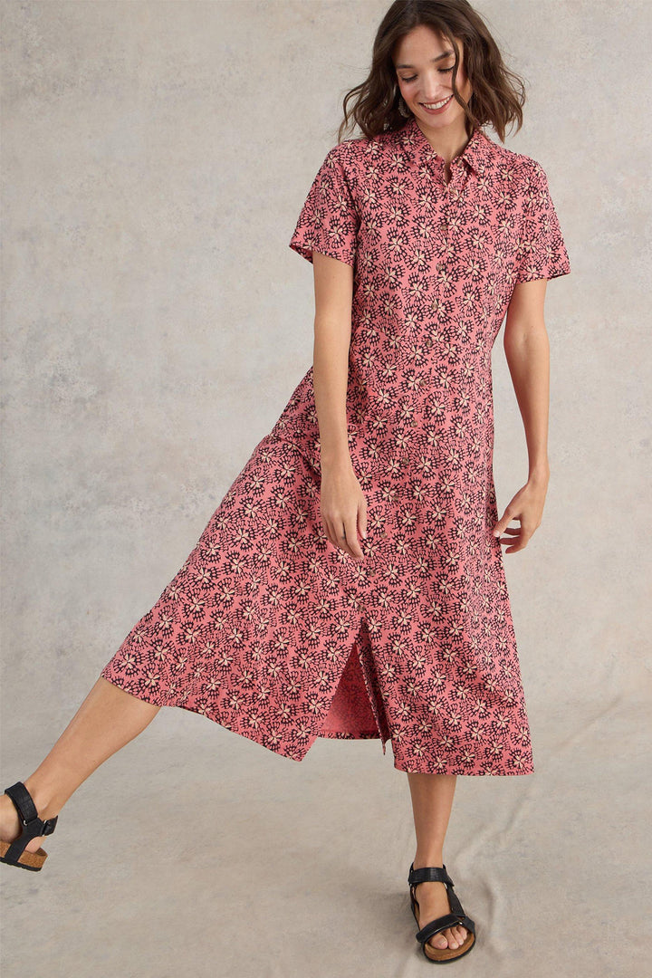 White Stuff Rua Jersey Shirt Dress Pink Print 441686