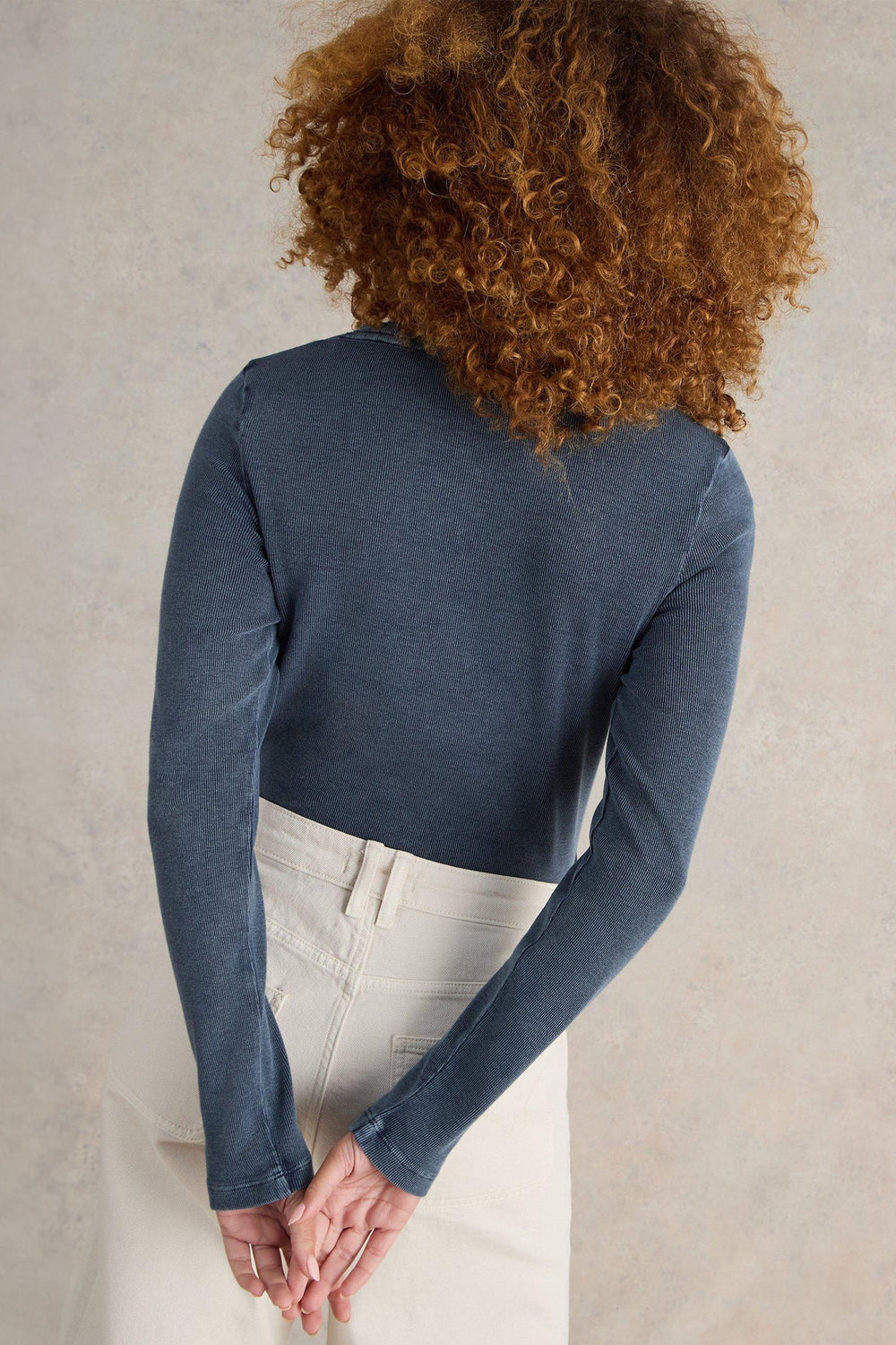 White Stuff Sadie Long Sleeve Rib Tee Mid Blue 441856 - Shirley Allum Boutique