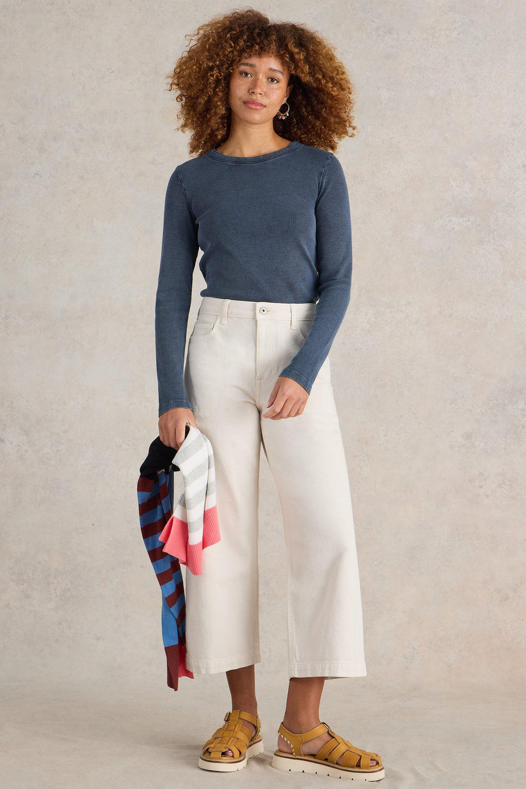 White Stuff Sadie Long Sleeve Rib Tee Mid Blue 441856 - Shirley Allum Boutique