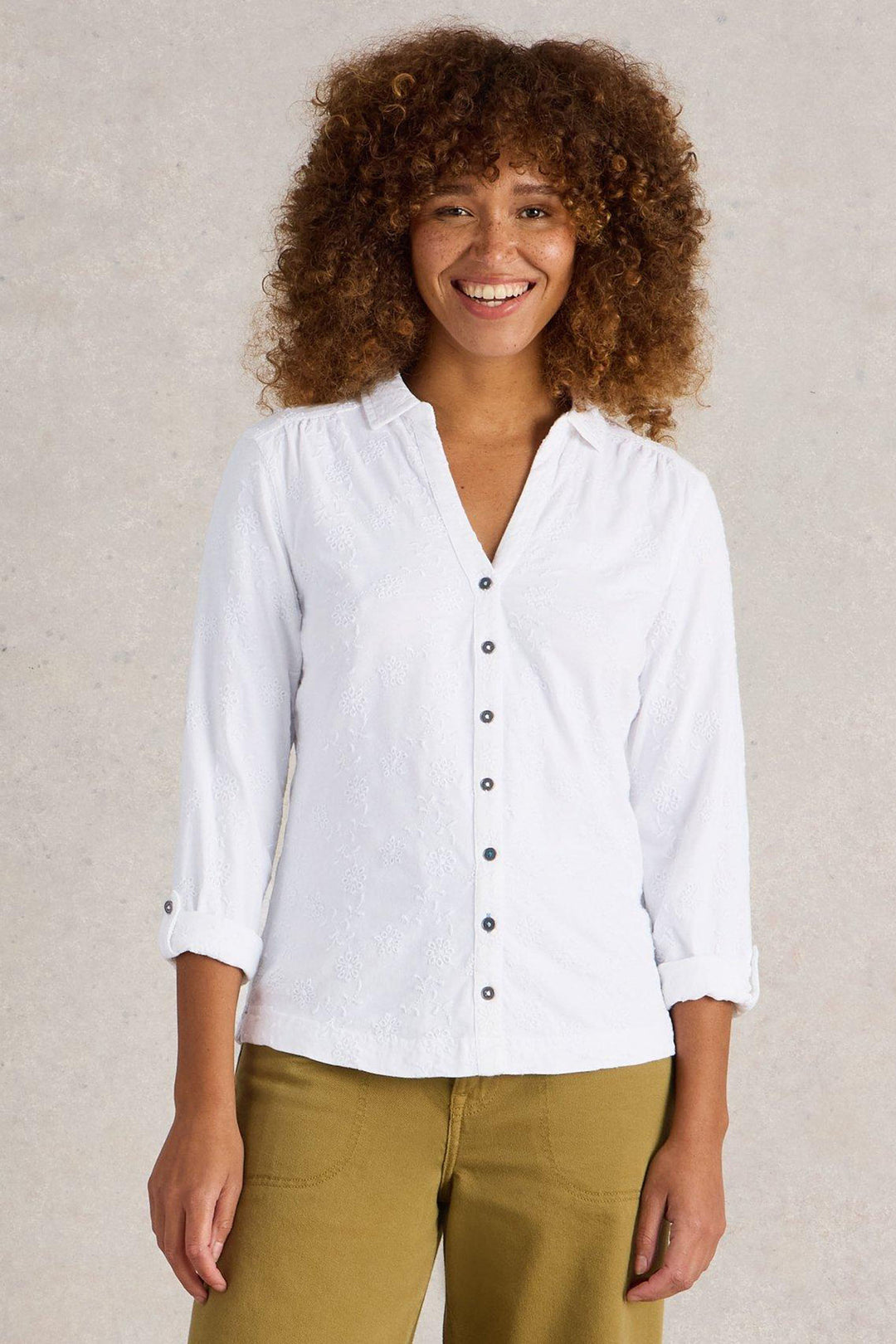 White Stuff Shirt Annie Broidery White Jersey 442979 - Shirley Allum Boutique