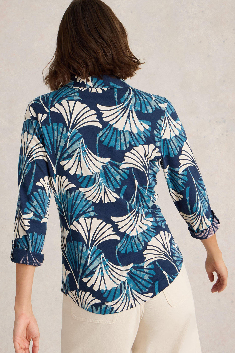 White Stuff Shirt Annie Jersey Blue Print 442977 - Shirley Allum Boutique