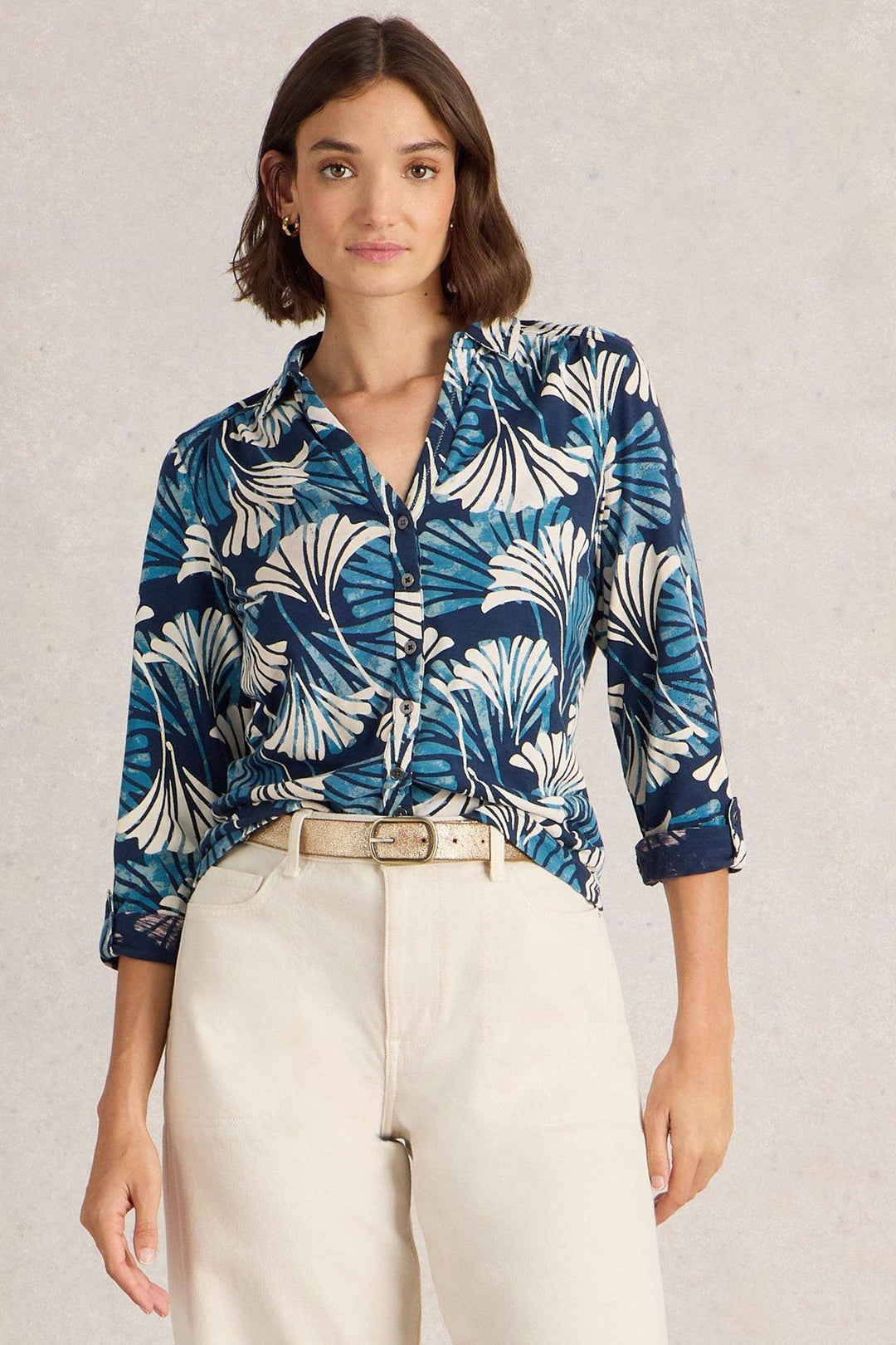 White Stuff Shirt Annie Jersey Blue Print 442977 - Shirley Allum Boutique
