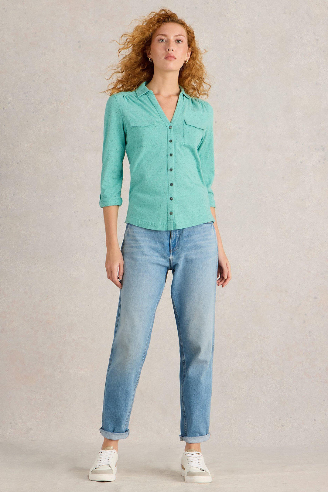 White Stuff Shirt Annie Pocket Jersey Bright Blue 442976 - Shirley Allum Boutique