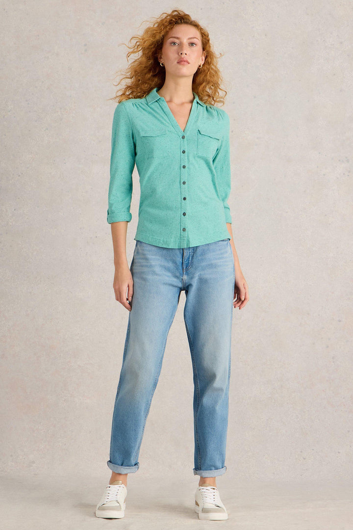 White Stuff Shirt Annie Pocket Jersey Bright Blue 442976 - Shirley Allum Boutique