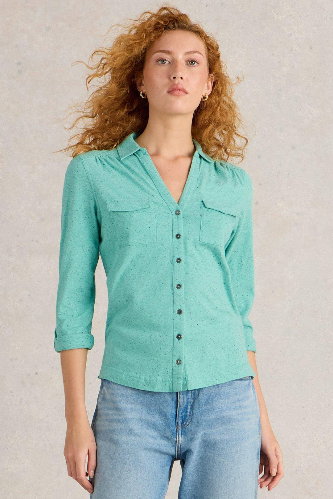 White Stuff Shirt Annie Pocket Jersey Bright Blue 442976 - Shirley Allum Boutique