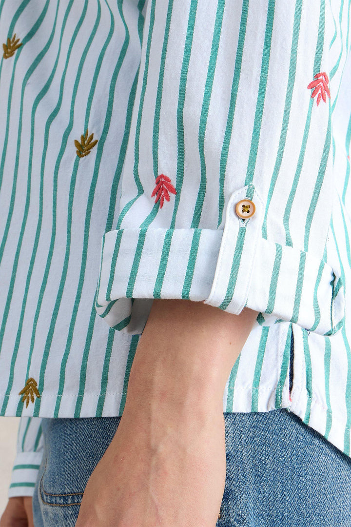 White Stuff Sophie Embroidered Shirt Green Multi 441486 - Shirley Allum Boutique