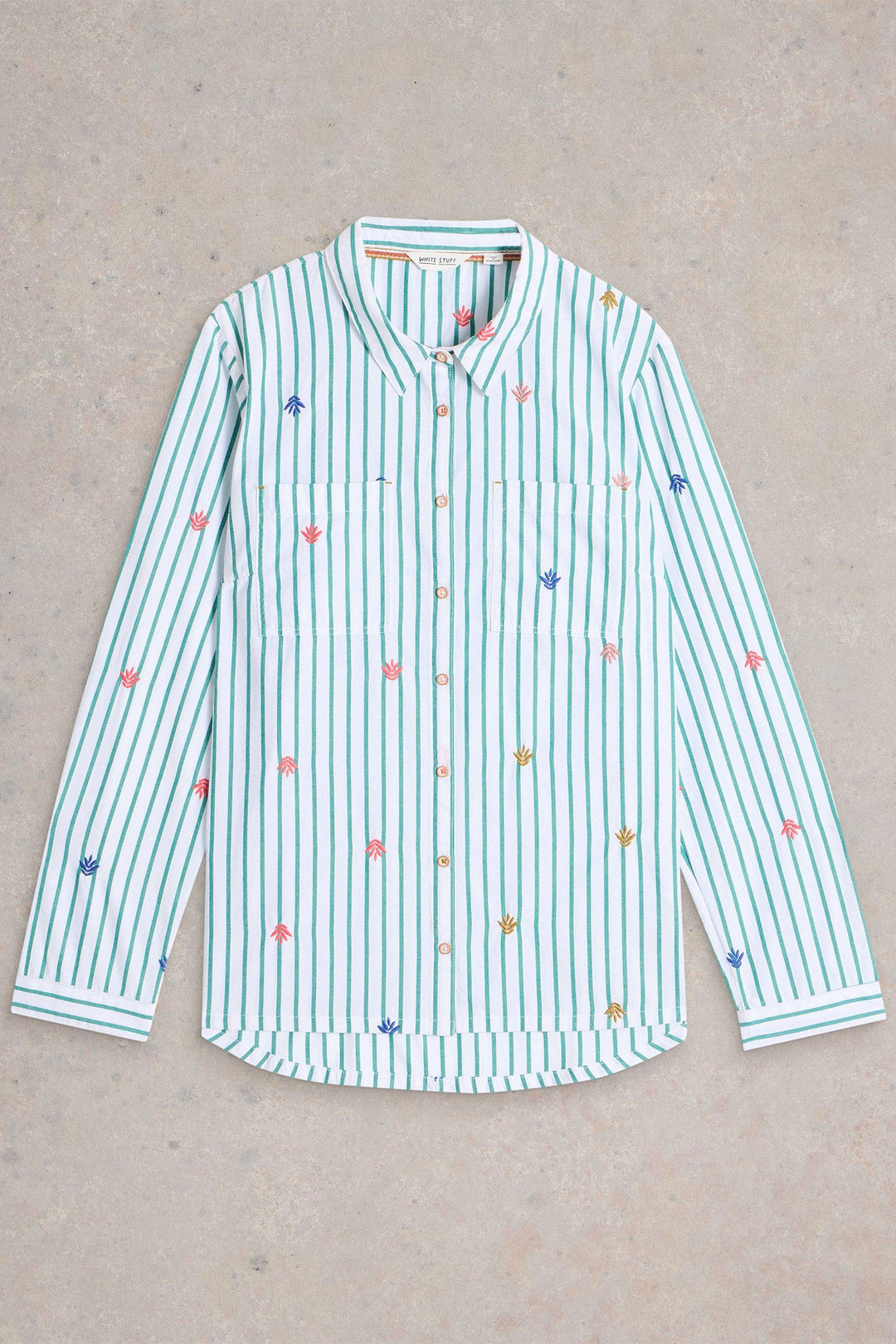 White Stuff Sophie Embroidered Shirt Green Multi 441486 - Shirley Allum Boutique