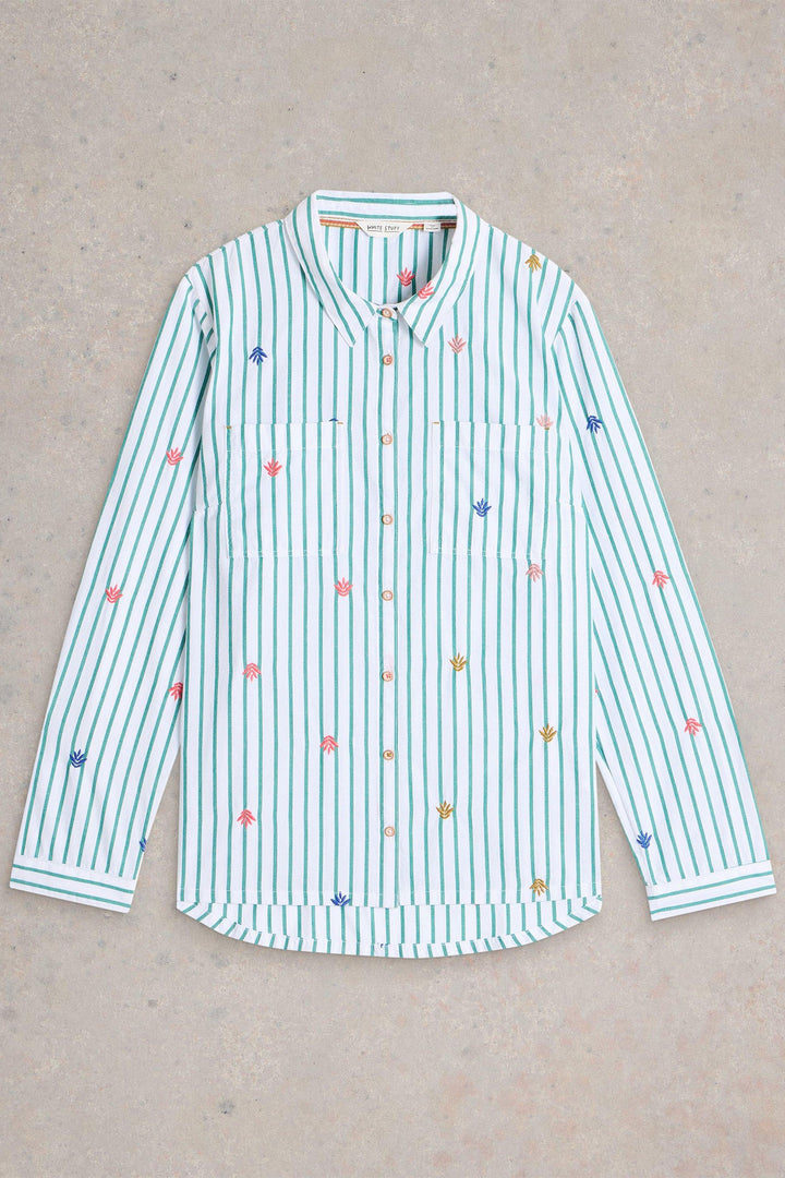 White Stuff Sophie Embroidered Shirt Green Multi 441486 - Shirley Allum Boutique