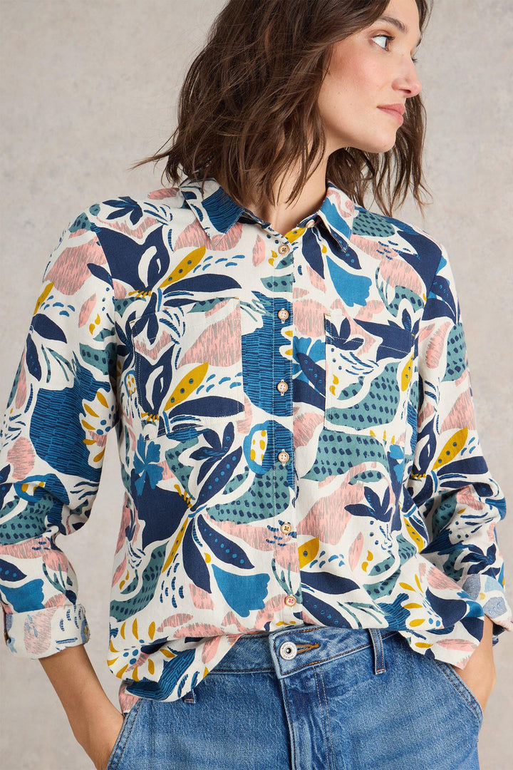 White Stuff Sophie Organic Cotton Shirt Ivory Print 441454 - Shirley Allum Boutique
