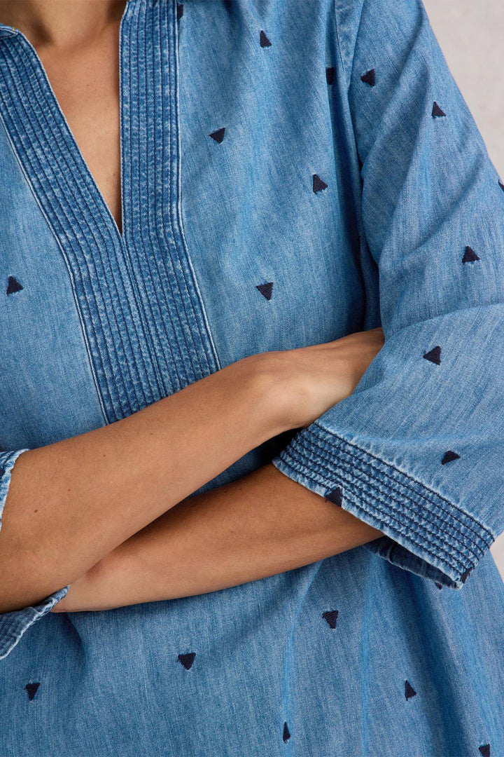 White Stuff Tunic Blaire Mid Denim Blue Embroidered 441460 6386BB - Shirley Allum Boutique