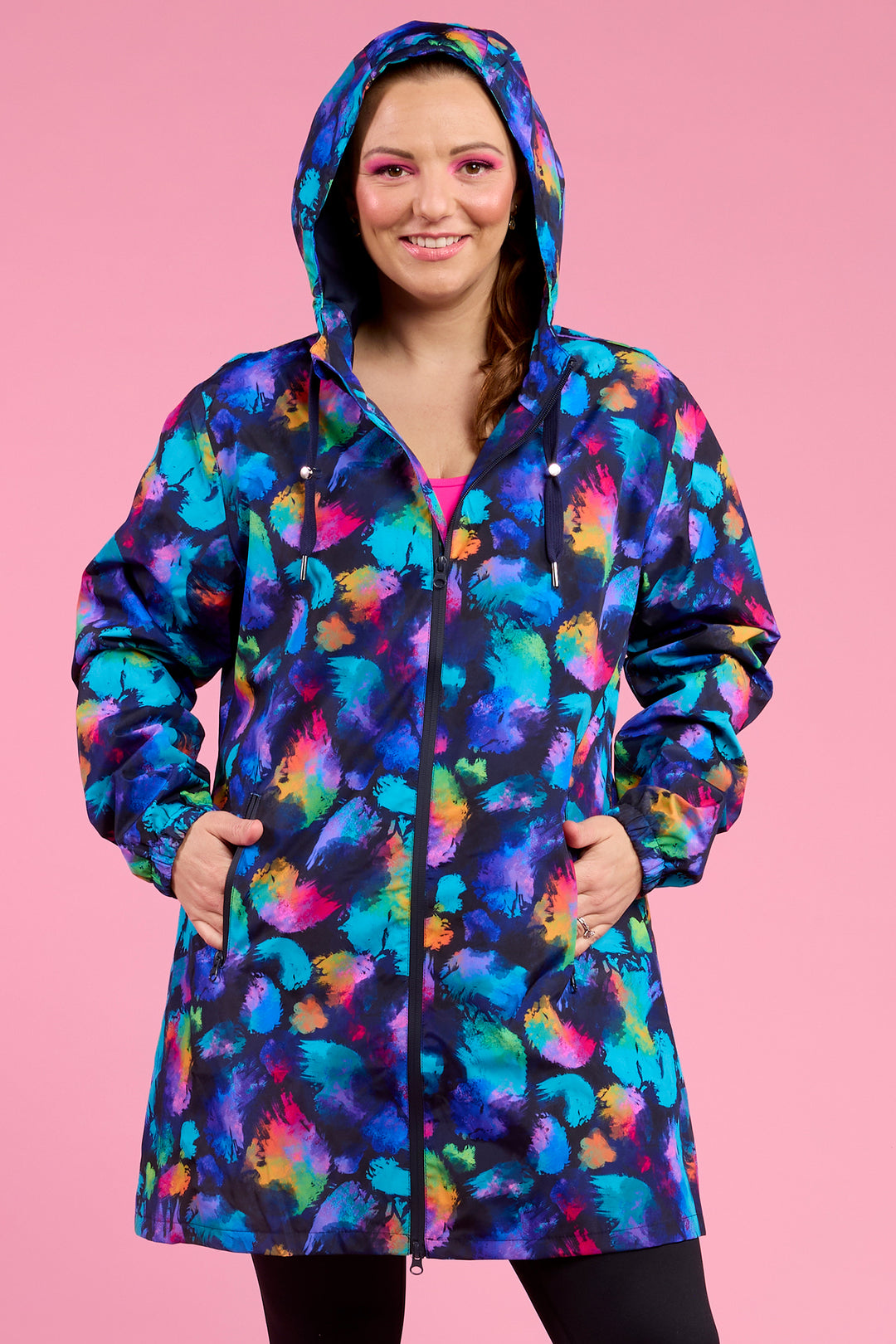 Wilderly LLR-RSP Navy Rainbow Splatter Longline Raincoat
