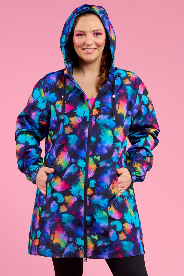Wilderly LLR-RSP Navy Rainbow Splatter Longline Raincoat