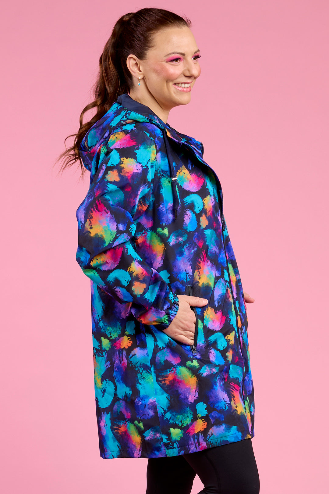 Wilderly LLR-RSP Navy Rainbow Splatter Longline Raincoat