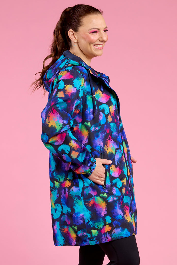 Wilderly LLR-RSP Navy Rainbow Splatter Longline Raincoat