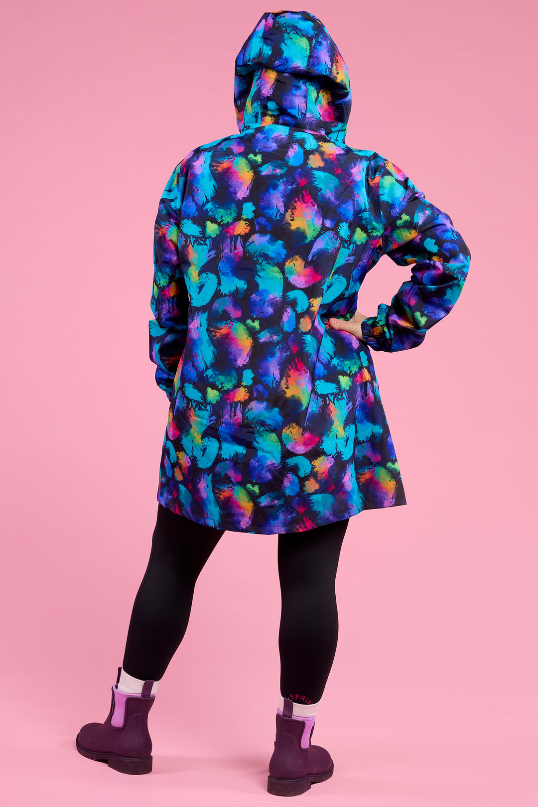 Wilderly LLR-RSP Navy Rainbow Splatter Longline Raincoat