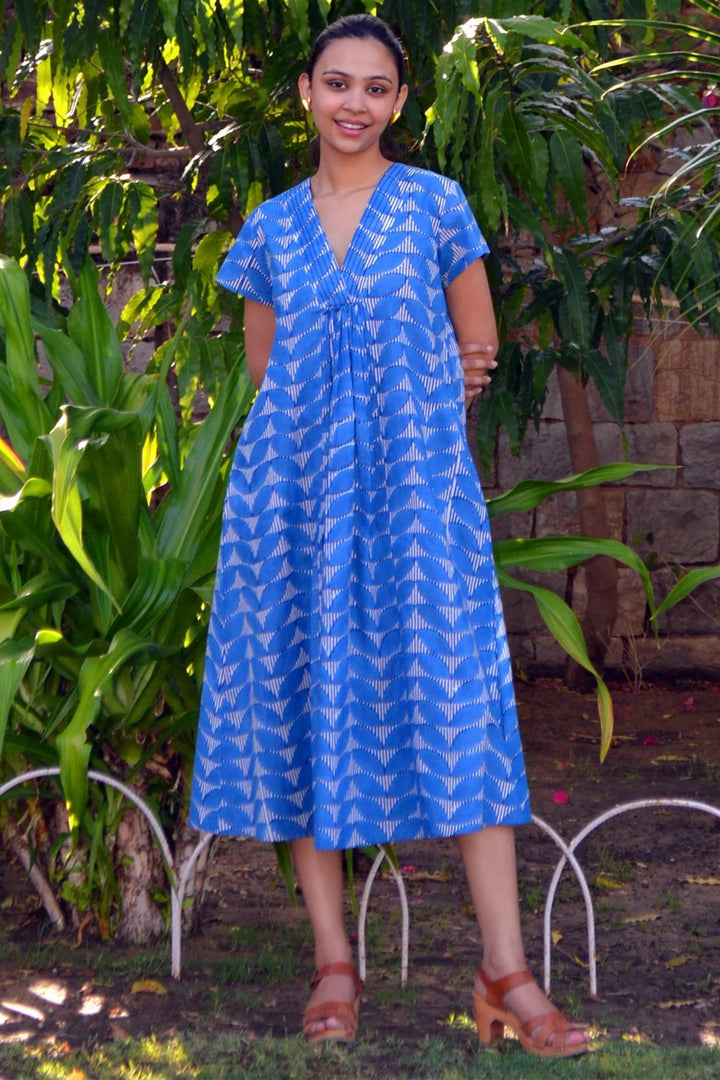 Zen Ethic VR6303 Iris Blue Estel Cap Sleeve Organic Cotton Dress