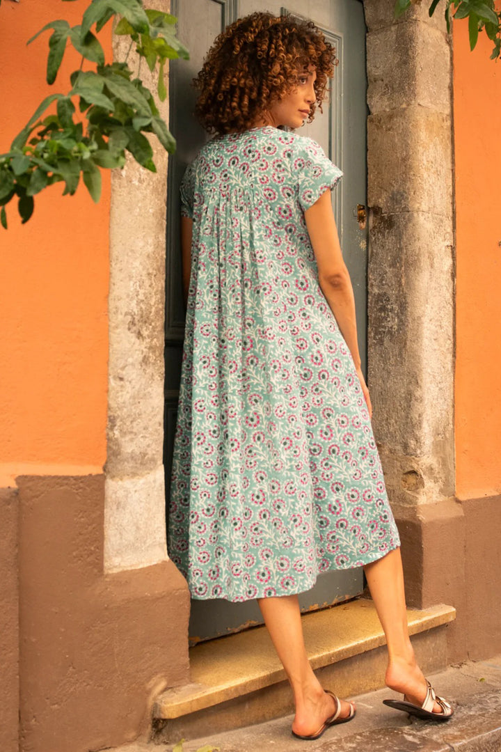 Zen Ethic VR6304 Irissou Green Estel Cap Sleeve Organic Cotton Dress