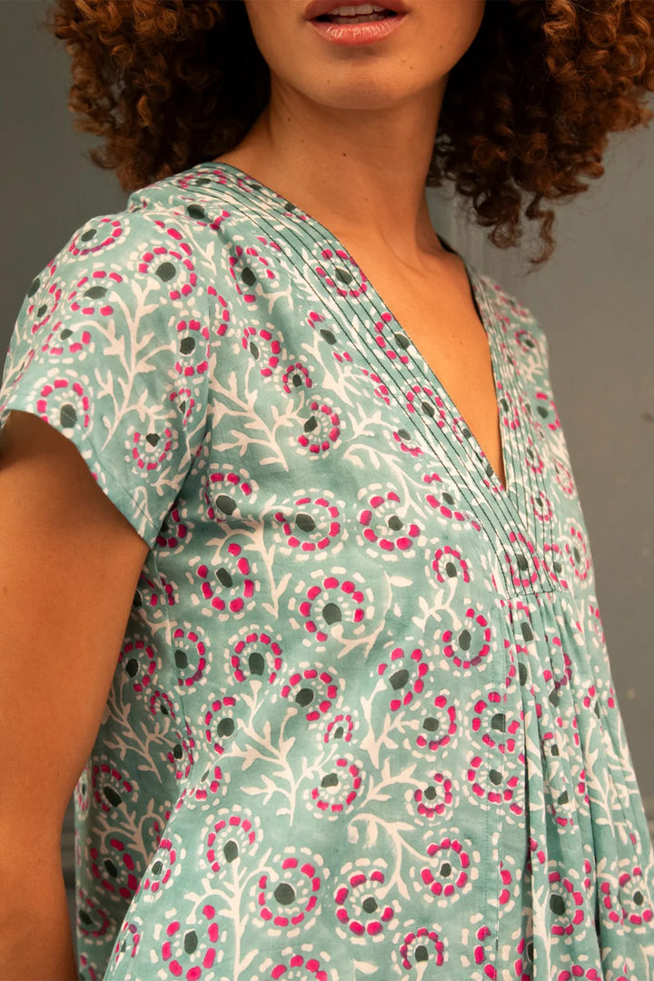 Zen Ethic VR6304 Irissou Green Estel Cap Sleeve Organic Cotton Dress