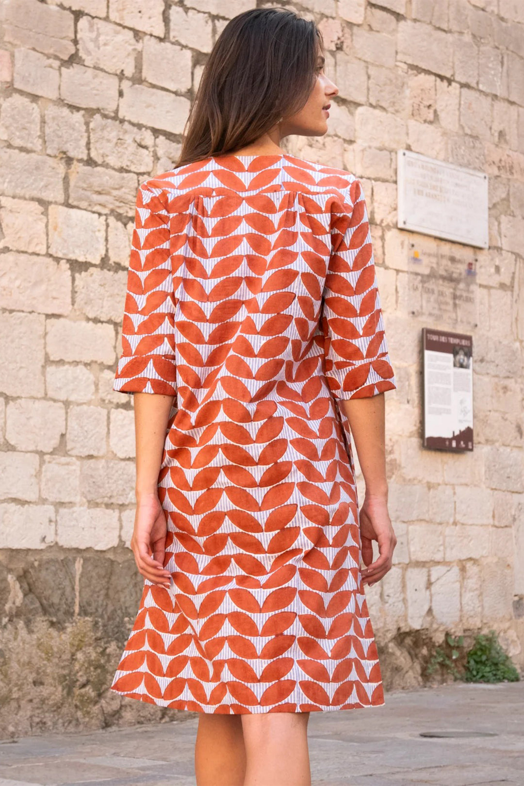 Zen Ethic VR6307 Louisa Orange Estele Cap Sleeve Organic Cotton Dress