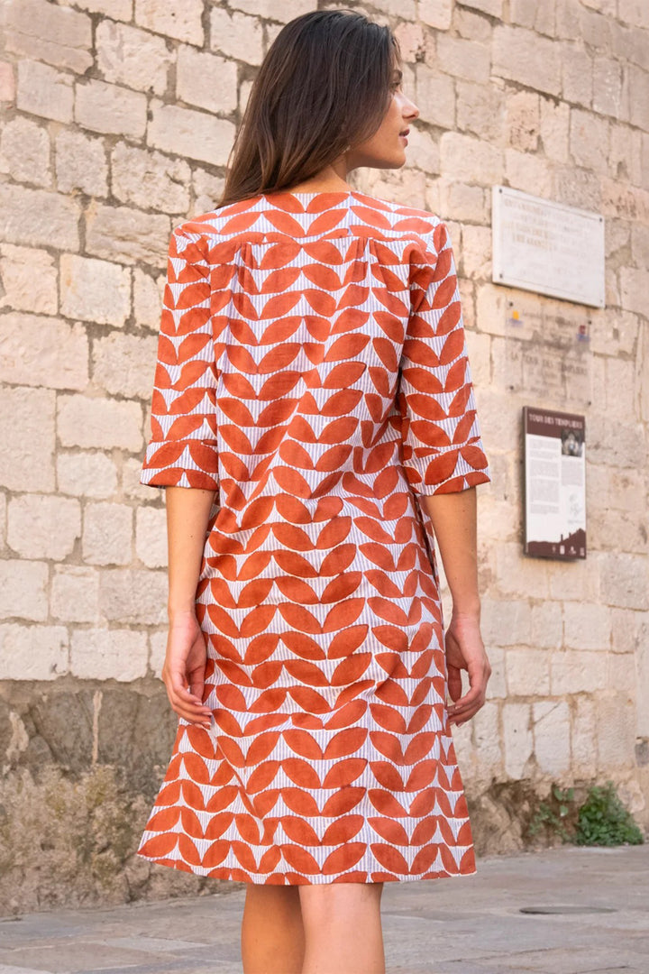 Zen Ethic VR6307 Louisa Orange Estele Cap Sleeve Organic Cotton Dress