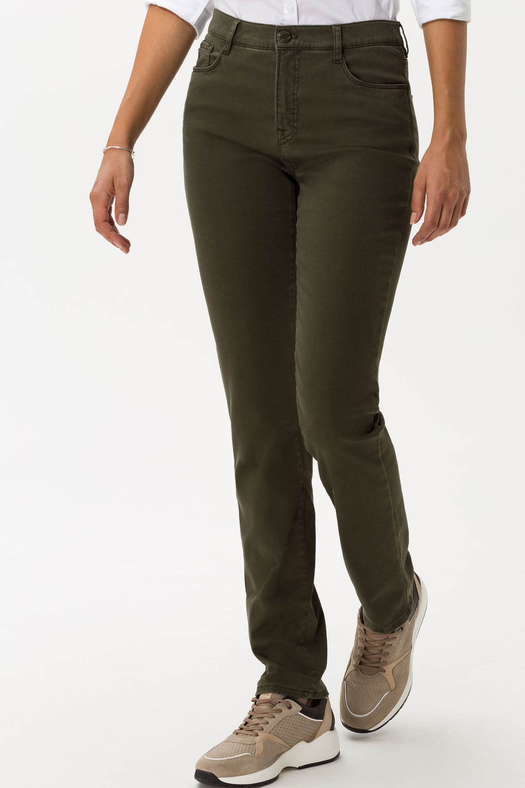 Brax Carola 75-1707/32 Dark Olive Green Straight Leg Jeans - Shirley Allum Boutique
