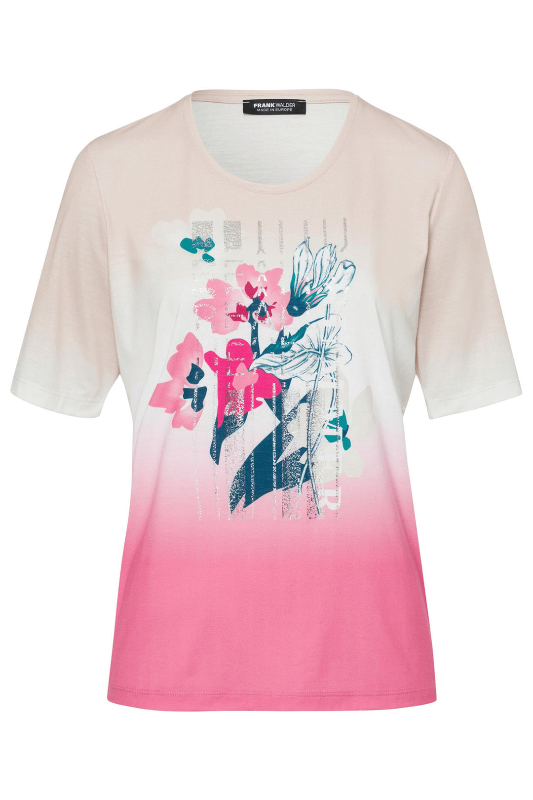 Frank Walder 103450 Pink Flower Print T-Shirt - Shirley Allum Boutique