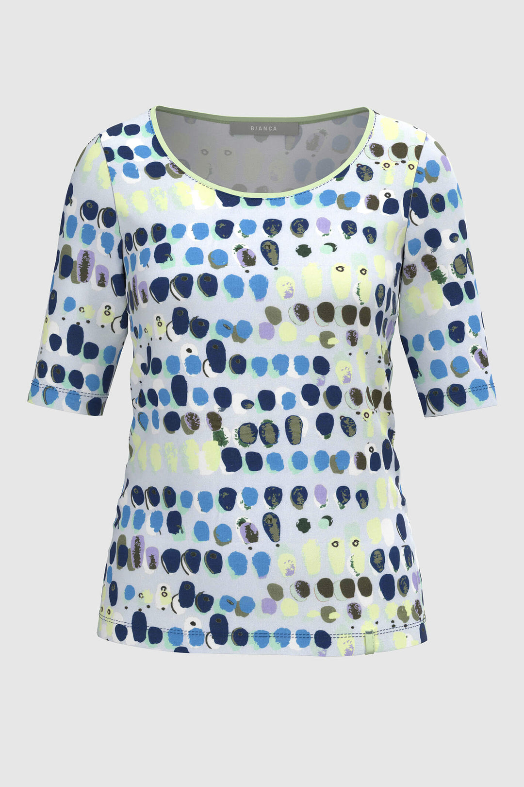 Bianca 86038 Dinia Blue Mix Spot Print Short Sleeve Top - Shirley Allum Boutique