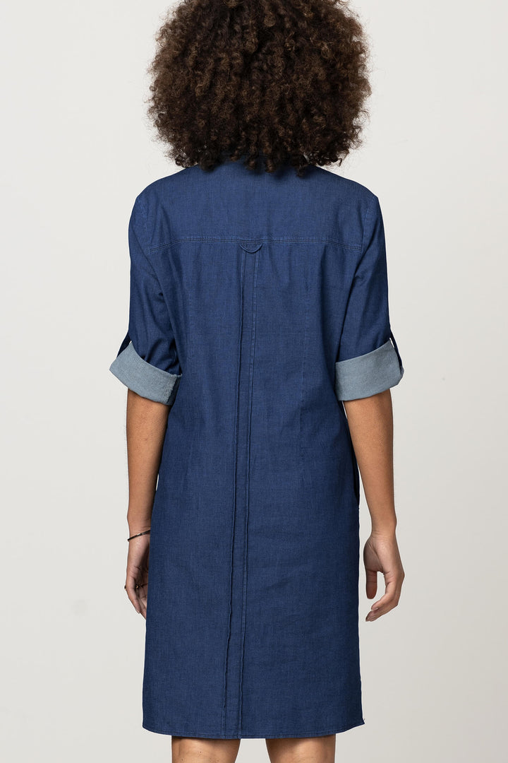 Bianca 87001 Alis Blue Denim Dress With Roll Up Sleeves - Shirley Allum Boutique
