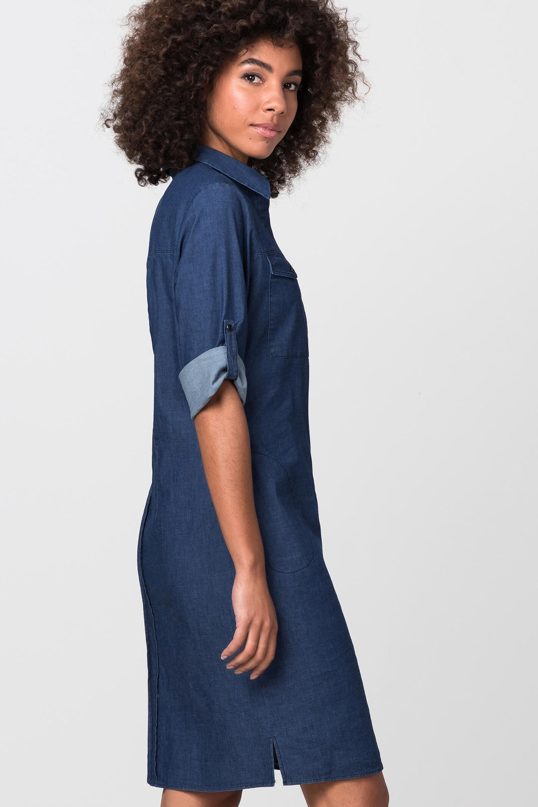 Bianca 87001 Alis Blue Denim Dress With Roll Up Sleeves - Shirley Allum Boutique