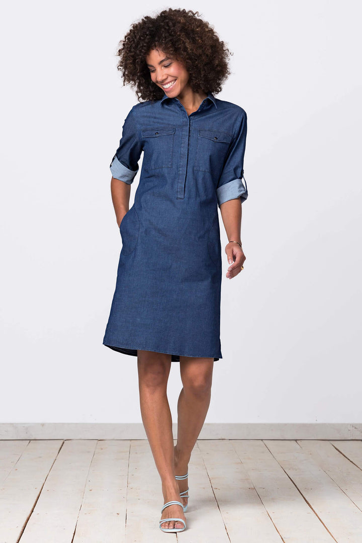 Bianca 87001 Alis Blue Denim Dress With Roll Up Sleeves - Shirley Allum Boutique