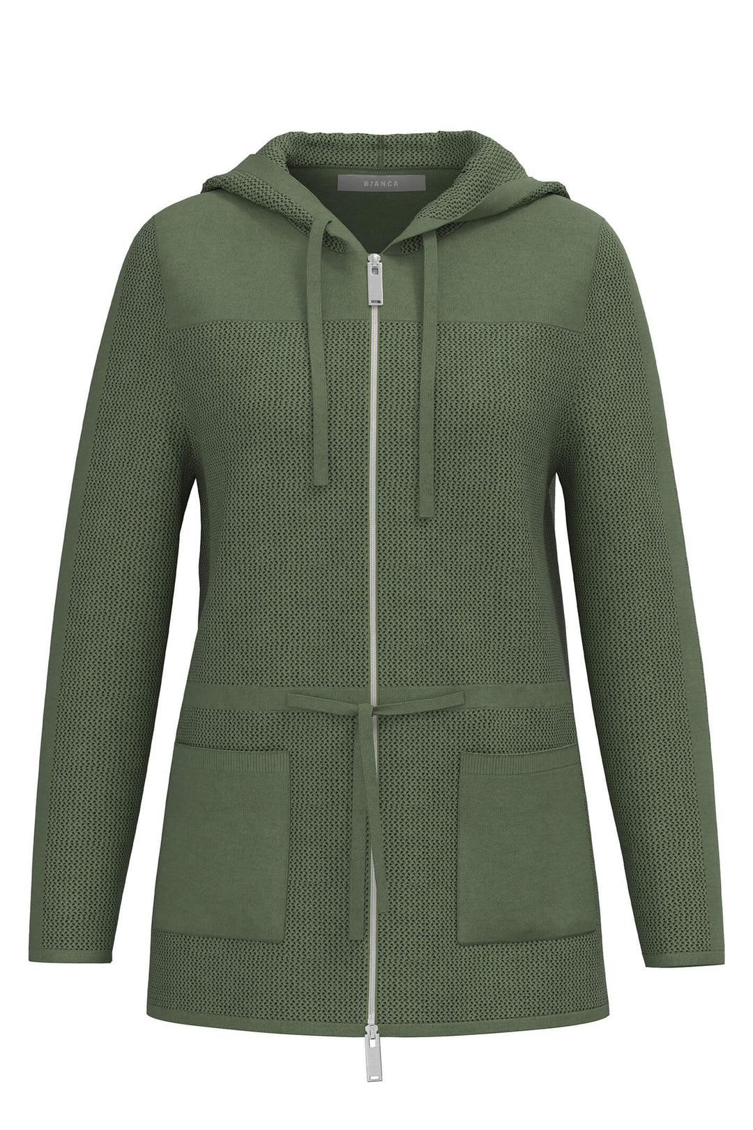 Bianca 88002 Samaris Safari Green Zip Front Knit Jacket With Hood - Shirley Allum Boutique