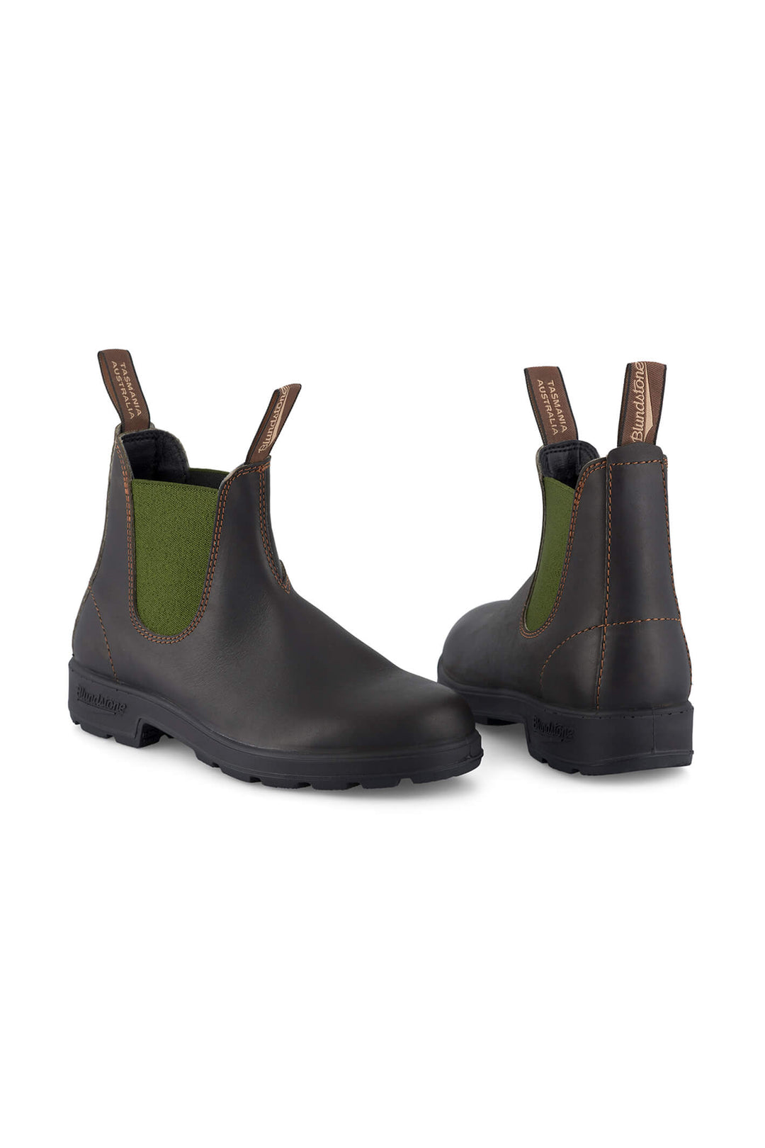 Blundstone 519 Stout Brown Leather with Olive Elastic Ankle Boots
