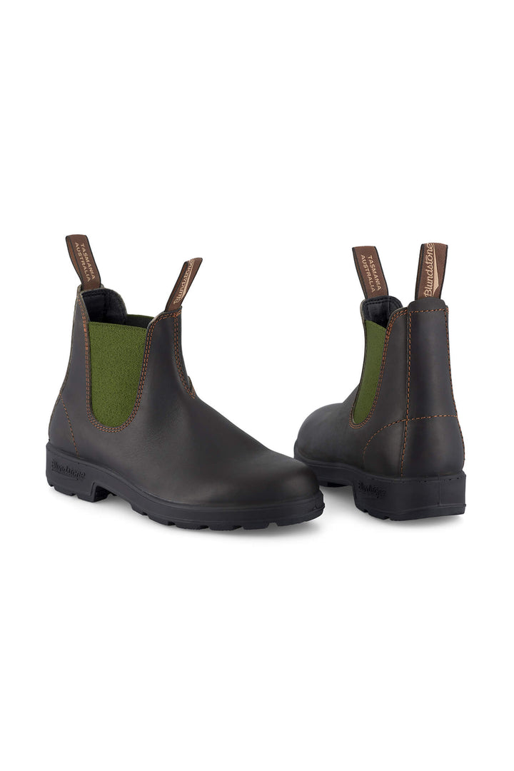 Blundstone 519 Stout Brown Leather with Olive Elastic Ankle Boots