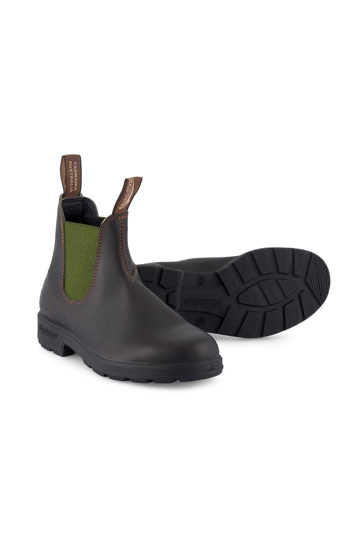 Blundstone 519 Stout Brown Leather with Olive Elastic Ankle Boots