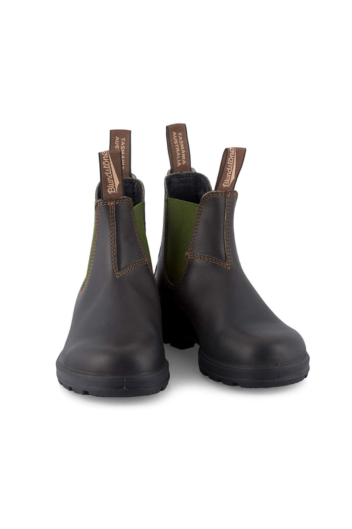 Blundstone 519 Stout Brown Leather with Olive Elastic Ankle Boots