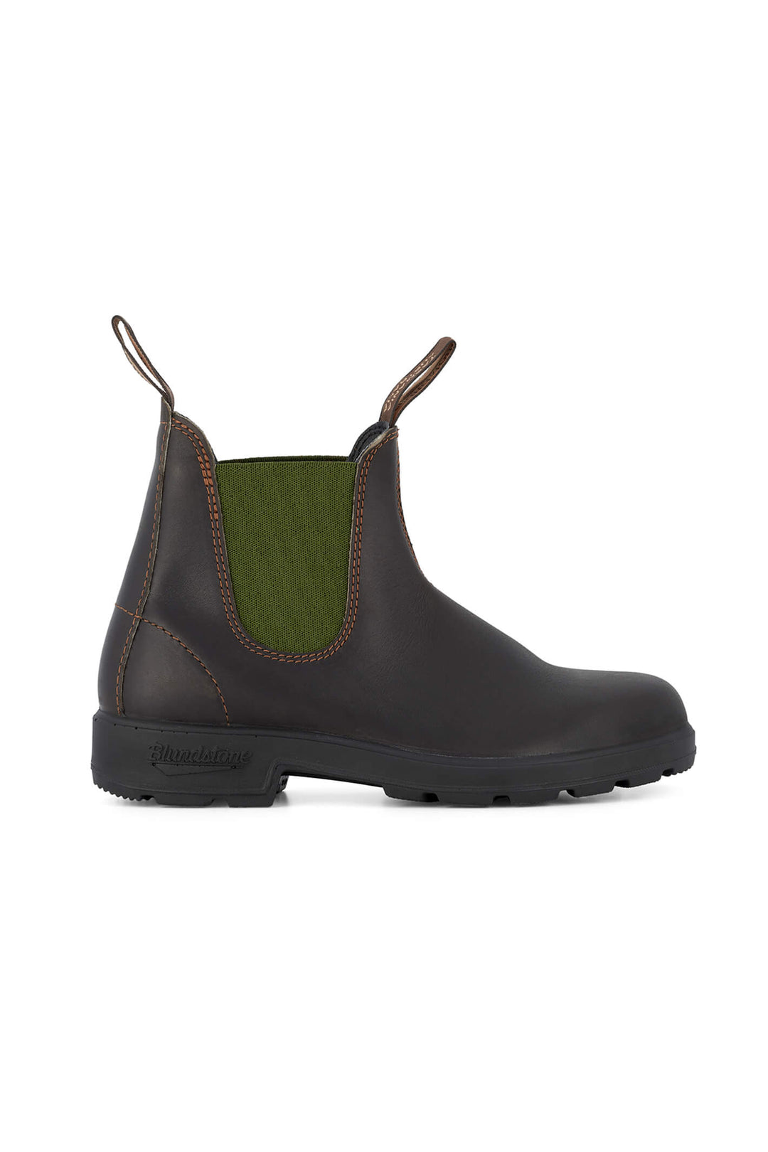 Blundstone 519 Stout Brown Leather with Olive Elastic Ankle Boots