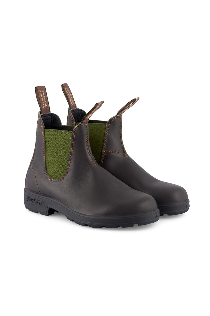 Blundstone 519 Stout Brown Leather with Olive Elastic Ankle Boots