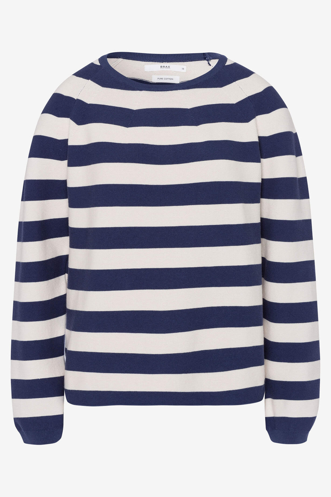 Brax 32-4018 23 Lesley Indigo Blue Stripe Long Sleeve Cotton Jumper - Shirley Allum Boutique