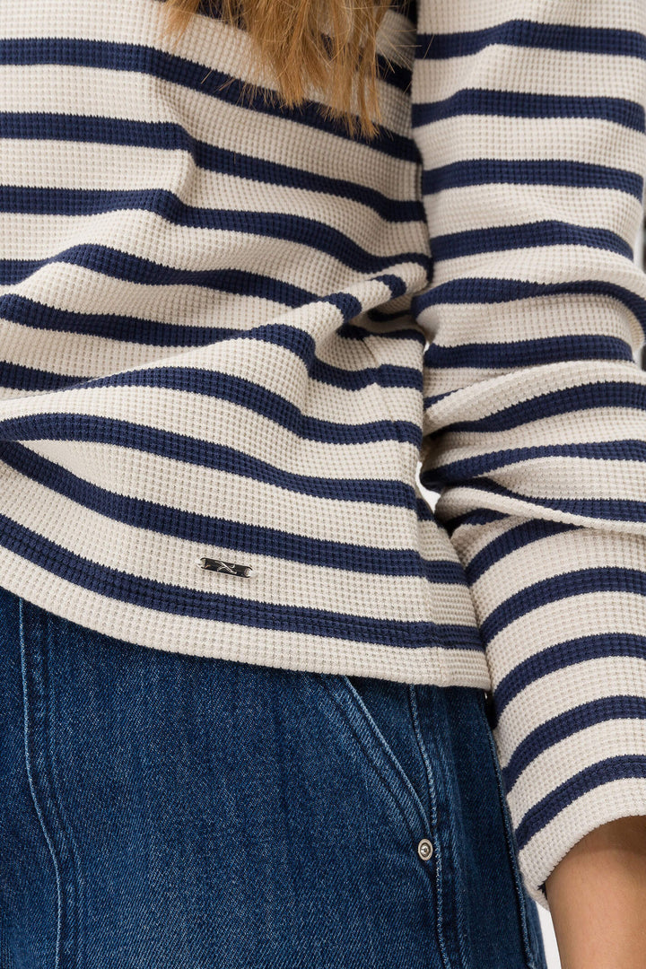 Brax 32-6808 23 Clee Indigo Blue Stripe Long Sleeve Knit Top - Shirley Allum Boutique