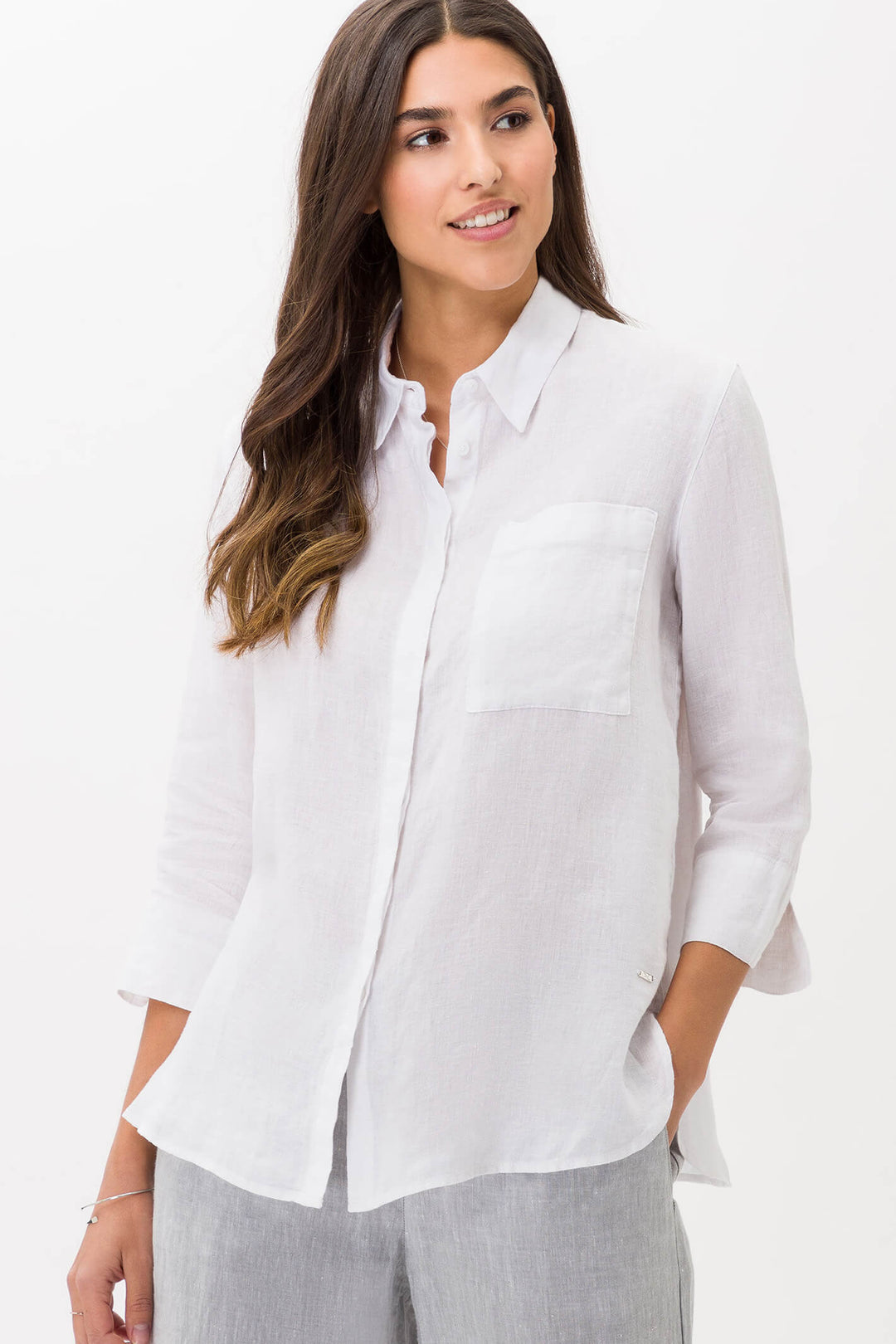 Brax 42-7038-99 Vicki White Linen Shirt - Shirley Allum Boutique