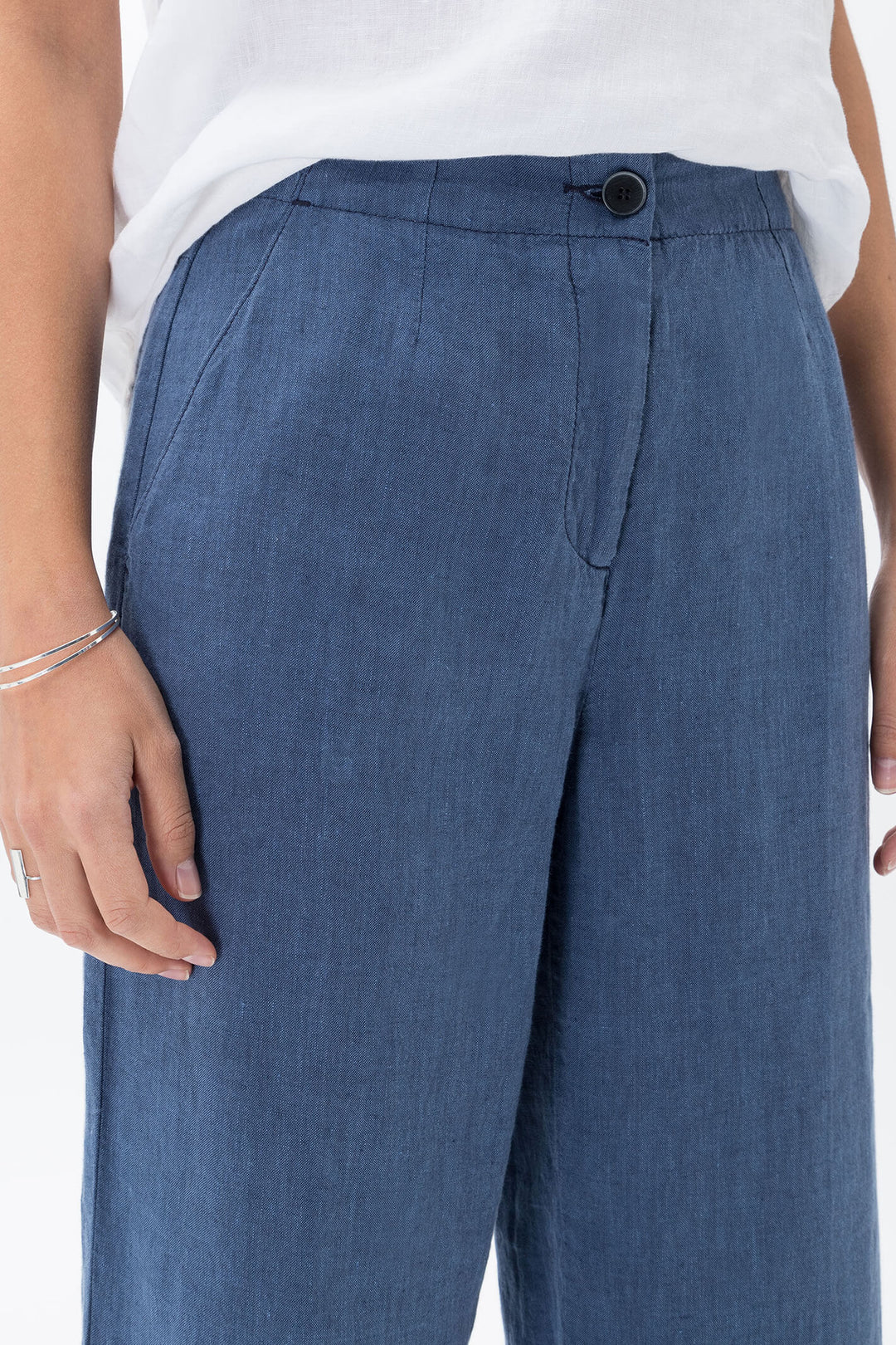 Brax 71-2208-23 Maine S Indigo Blue Wide Leg Cropped Trousers - Shirley Allum Boutique